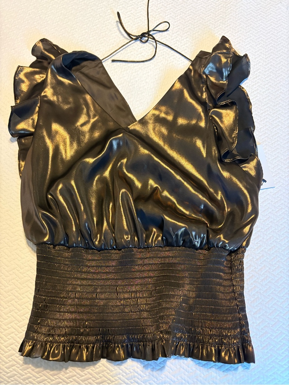 Nine West Black Shimmery Ruffle Halter Camisole